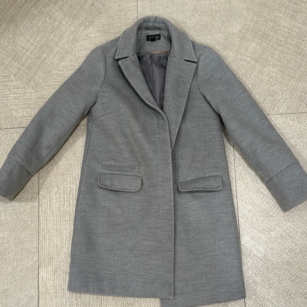 Gray Wool-Blend Pea Coat with Notched Lapel